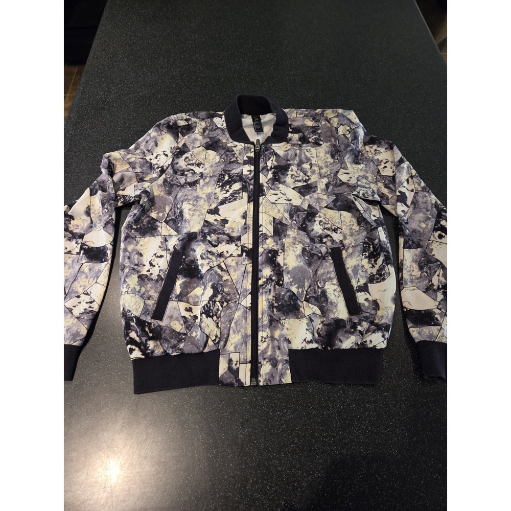 Central Park NYC Bomber Jacket Abstract Marble Print Zip Up Black Trim Size M